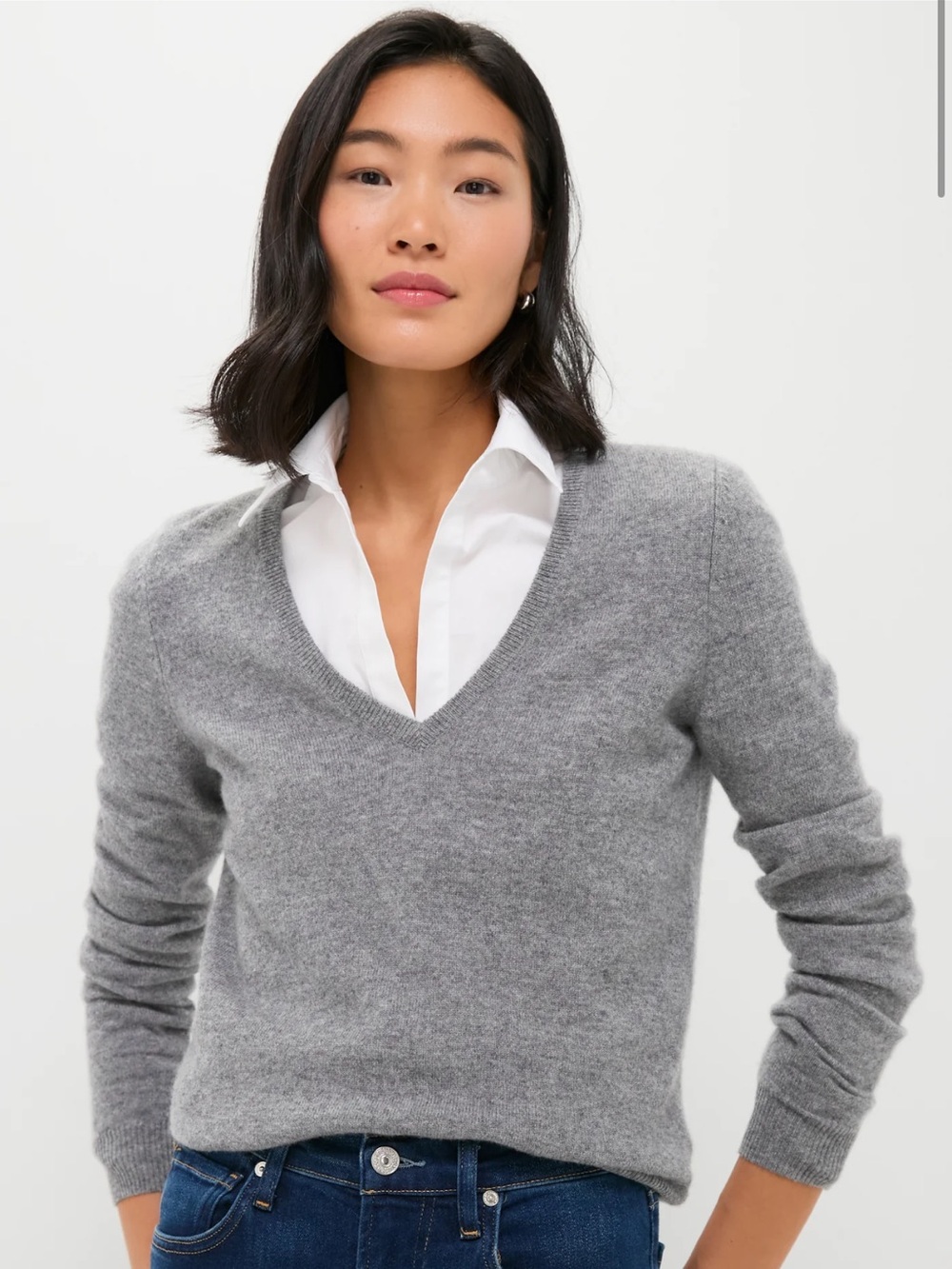Tuckernuck Slim Fit Cashmere V-Neck Sweater Green Gray Heather Size XS